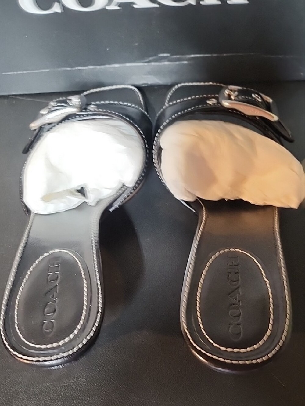 Coach Margo Black Leather Buckle Kitten-Heel Slides - Picture 6 of 10